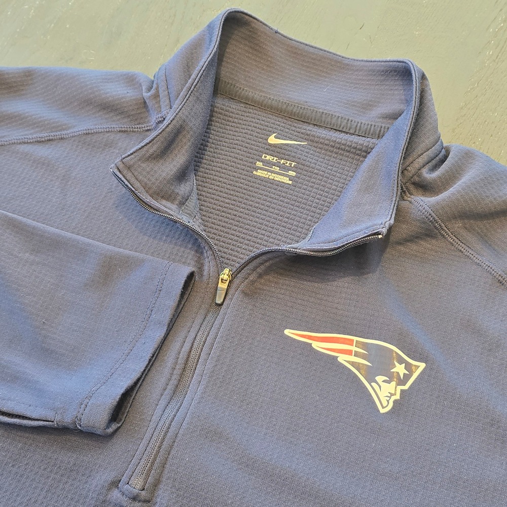 Nike Dri-FIT New England Patriots Mens‎ XXL Quarter Zip Pullover Navy Blue NFL